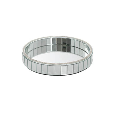 Decorative Trays - Bevelled Edge Mirror Strip Round Tray Silver (30cmDx5cmH)