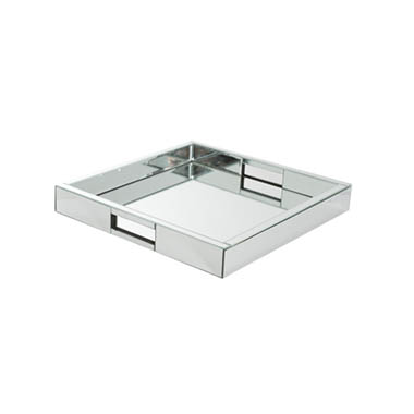 Square Mirror Tray w Handle Silver (35x35x5cmH)