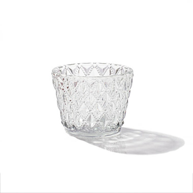 Glass Votive Candle Holder Diamond Pattern Clear (7.5x6cmH)