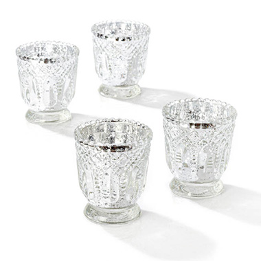 Tealight Candle Holders - Glass Votive Candle Holder Heirloom Silver (7.2x7.6cmH)