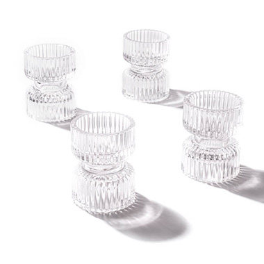 Tealight Candle Holders - Glass Craft Ripple 2 in 1 Candle Holder Crystal (6x7.5cmH)