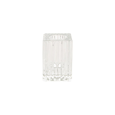 Glass Craft Ripple Dinner Taper Candle Holder Clear (4x6cmH)