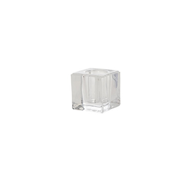 Glass Crystal Cube Dinner Candle Holder Clear (4x4cmH)
