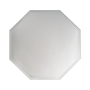 Candle Plates - Octagon Mirror Glass Bevelled Plate Pack 2 Silver (30.5cmD)