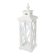 Candle Lanterns - Square Wooden Tudor Lantern White (18x18x55cmH)