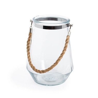 Hurricane Glass Vases - Glass Elva Hurricane Vase Rope Handle Clear (16cmDx22cmH)