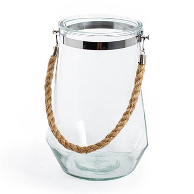 Hurricane Glass Vases - Glass Elva Hurricane Vase Rope Handle Clear (20cmDx28cmH)