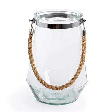 Glass Elva Hurricane Vase Rope Handle Clear (20cmDx28cmH)