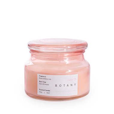 Scented Candle Jars & Containers - Scented Candle Botany Jar Rose & Water Lily 150g (10x8cmH)