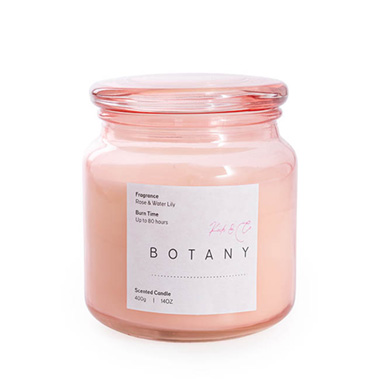 Scented Candle Jars & Containers - Scented Candle Botany Jar Rose & Water Lily 400g (10x11cmH)