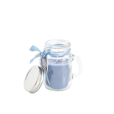 Scented Mason Jar Candle Dusty Blue White Gardenia (6x8cmH)