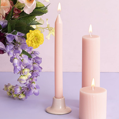 Dinner Candles - Roman Fluted Dinner Soy Candles Pack 2 Pale Pink (2x25cmH)
