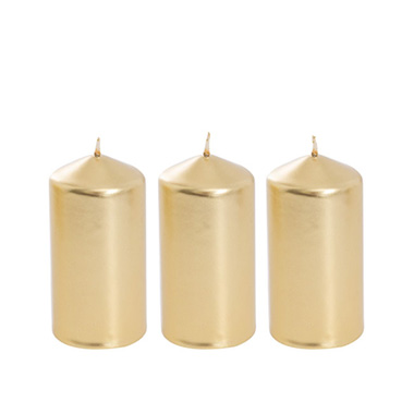 Dome Pillar Candle Gold 30 Hours (5x10cmH) Pack 3