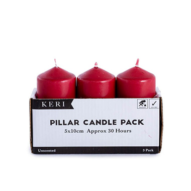 Pillar Candles - Dome Pillar Candle Red 30 Hours (5x10cmH) Pack 3