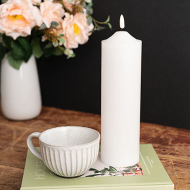 Wax LED Trueflame Flickering Pillar Candle White (7.5X25cmH)