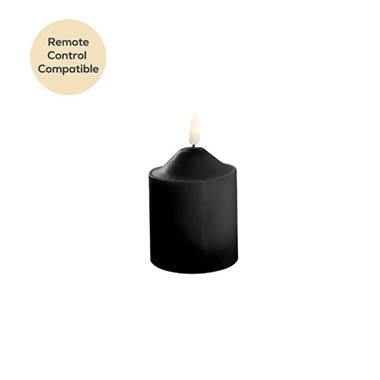 LED Pillar Candles - Wax LED Trueflame Flickering Pillar Candle Black (7.5X10cmH)