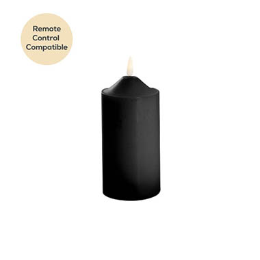 LED Pillar Candles - Wax LED Trueflame Flickering Pillar Candle Black (7.5X15cmH)