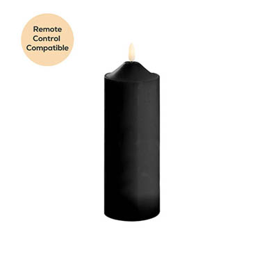 LED Pillar Candles - Wax LED Trueflame Flickering Pillar Candle Black (7.5X20cmH)