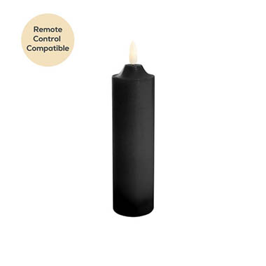 LED Pillar Candles - Wax LED Trueflame Flickering Pillar Candle Black (5DX18cmH)
