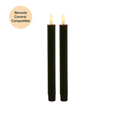 LED Dinner Candles - Wax LED Trueflame Fluted Taper Candle Black 2PK (2x24.5cmH)