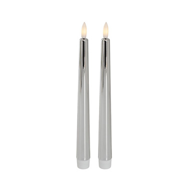 LED Dinner Candles - Event LED Trueflame Taper Candle Chrome 2 Pack (2.2x22.5cmH)