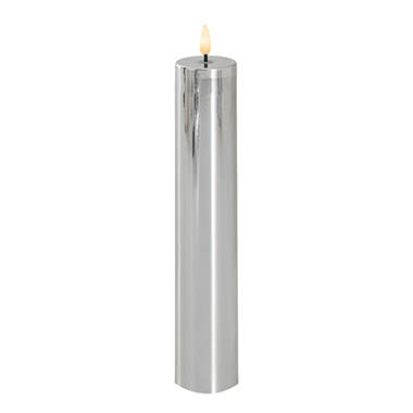 Gift Candle - LED Pillar Candles - Event LED Trueflame Flickering Pillar Candle Chrome 5DX26cmH