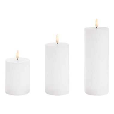 LED Pillar Candles - Wax LED Trueflame Pillar Candle Set 3 White (7.5X10/15/20cm)