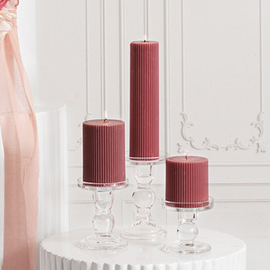 Pillar Candles - Roman Fluted Pillar Candle Dusty Pink (5x20cmH)