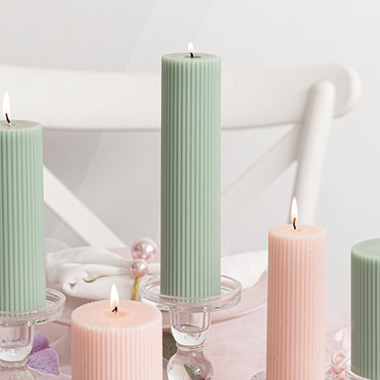 Pillar Candles - Roman Fluted Pillar Candle Pale Sage(5x20cmH)