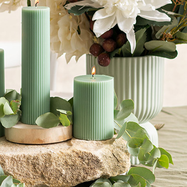 Pillar Candles - Roman Fluted Pillar Candle Pale Sage (7x10cmH)