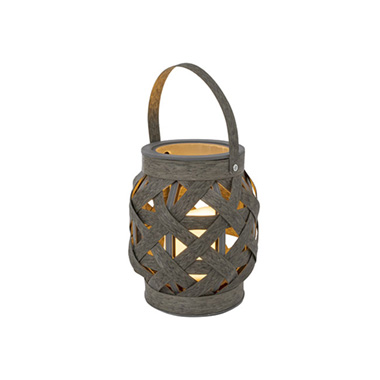 Artificial Ratten Lantern With LED Candle Grey(13Dx16cmH)