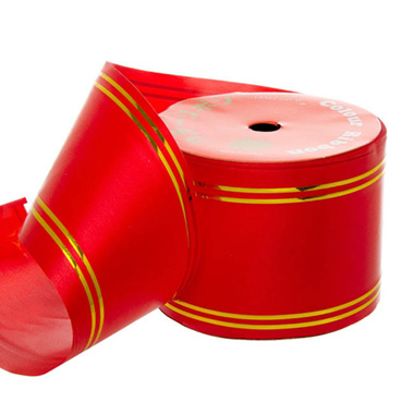 Poly Tear Ribbon - Ribbon Tear Hot Stamping Gold Edge Red (80mmx22m)