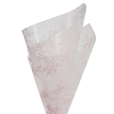 Cello Pattern - Cello Frosted Hand Drawn Leaves 40mic Pink (50x70cm)Pack 100