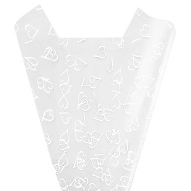 Valentines Cello - Cello Frosted Hearts 40mic White Pack 100 (50x70cm)