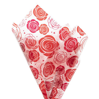 Valentines Cello - Cello Frosted Roses Galore 40mic Red Pack 100 (50x70cm)