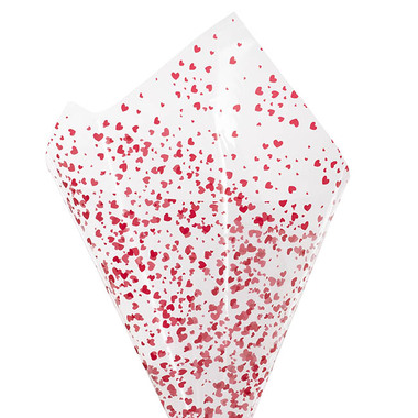 Valentines Cello - Cello Clear 40mic Romantic Hearts Red Pk100 (50x70cm)