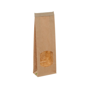Lolly Bags - Tin Tie Window Bag Small Natural Kraft (88x47x260mmH)