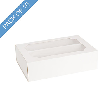 Patisserie & Cake Boxes - Macaron Sliding Window Box 12 White Pack 10 (185x125x50Hmm)