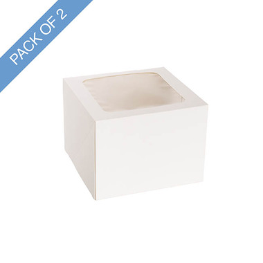 Cake & Pastry Boxes - Cake Pastry Window Box 8 Square White Pack 2 (20x20x15cmH)