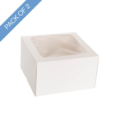 Cake & Pastry Boxes - Cake Pastry Window Box 10 Square White Pack 2(25x25x15cmH)