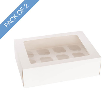 Pastry Cupcake Donut Cookie Boxes - Cupcake Dozen Pastry Window Box White Pack 2 (36x25x10cmH)