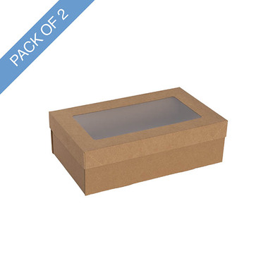 Catering Boxes - Catering Grazing Window Box & Lid Brown Pack 2 (26x16x8cmH)