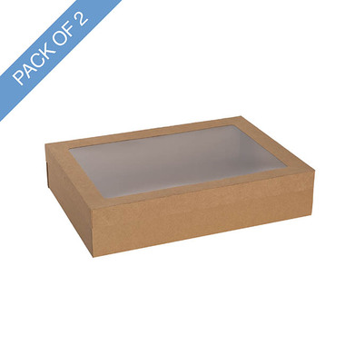 Catering Boxes - Catering Grazing Window Box & Lid Kraft Pk2 (36.5x25.5x8cmH)