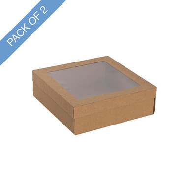 Catering Boxes - Catering Grazing Window Box & Lid Kraft Pack 2 (25x25x8cmH)