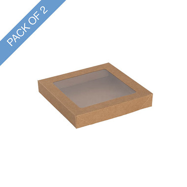 Catering Boxes - Catering Mini Window Box & Lid Kraft Pack 2 (15x15x3cmH)