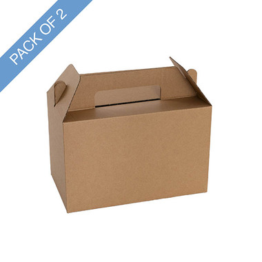 Gable Hamper Boxes - Gable Food Hamper Box Flat Pack Kraft Pack 2 (21.5x12x14Hcm)