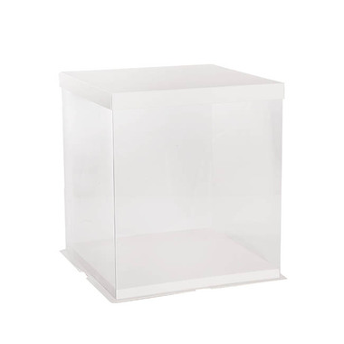 Cake & Pastry Boxes - Display Cake Teddy Flower PET Box Square Lge White(30x35Hcm)
