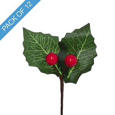 Christmas Picks - Holly Berry Pick Pack 12 Red (10cmH)