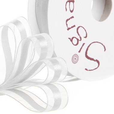 Ribbon Organdina Satin Stripes White (15mmx20m)