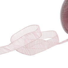 Organza Ribbons - Ribbon Organza Wire Edge Striped Baby Pink (25mmx20m)
